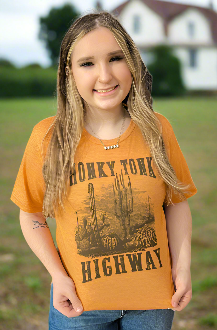 Honky Tonk Highway Short Sleeve Tee | Western Shirt | Burnt Orange