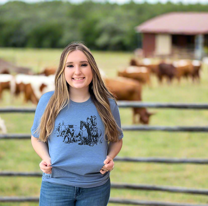 Ranchin Graphic Short Sleeve Tee | Heather Indigo