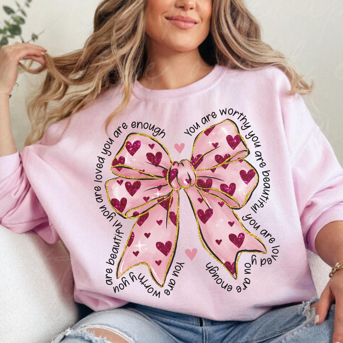 Valentine Bow Worthy Crewneck Sweatshirt | Coquette Pink Pullover