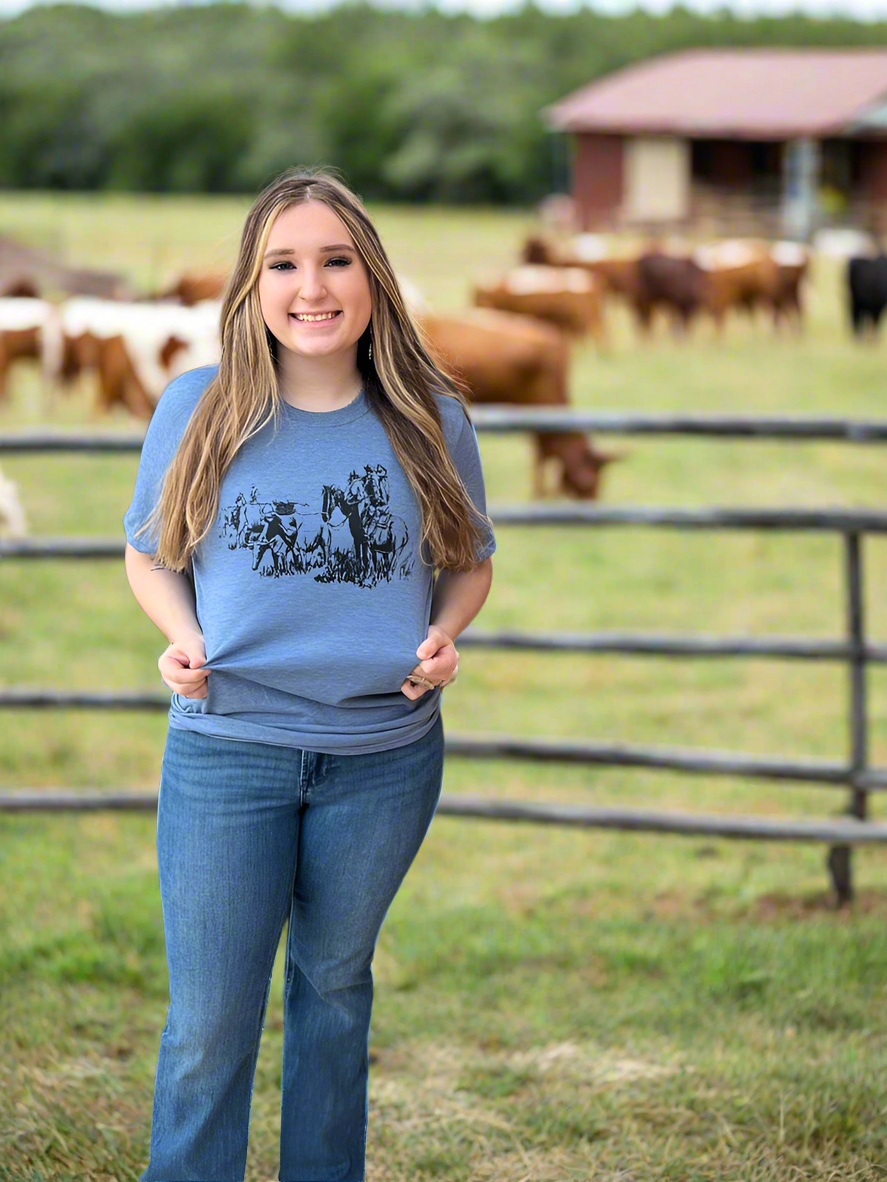 Ranchin Graphic Short Sleeve Tee | Heather Indigo