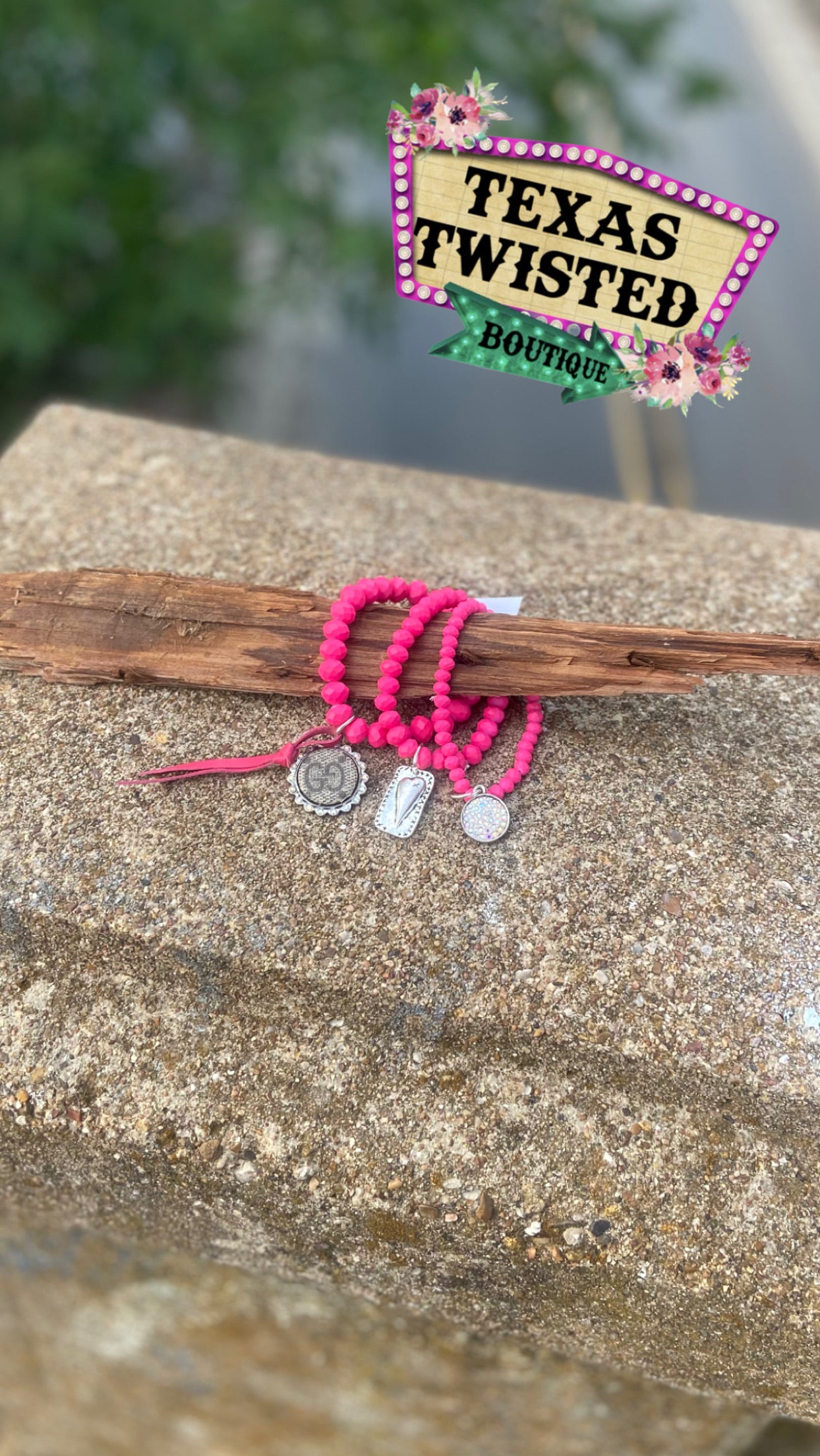 Bougie Bracelet | Hot Pink Beaded Stretchy Bracelet with Charms | Pink Jewelry