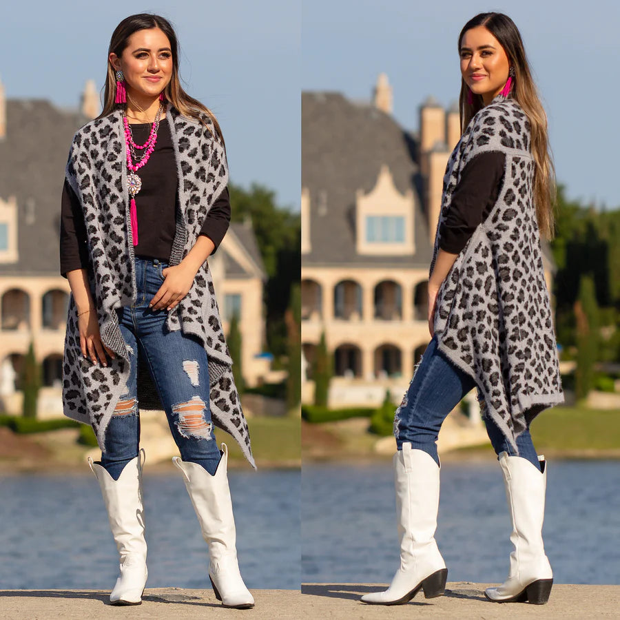 Leopard Sleeveless Vest | Brown • Tan • Gray | Transition Piece for Fall