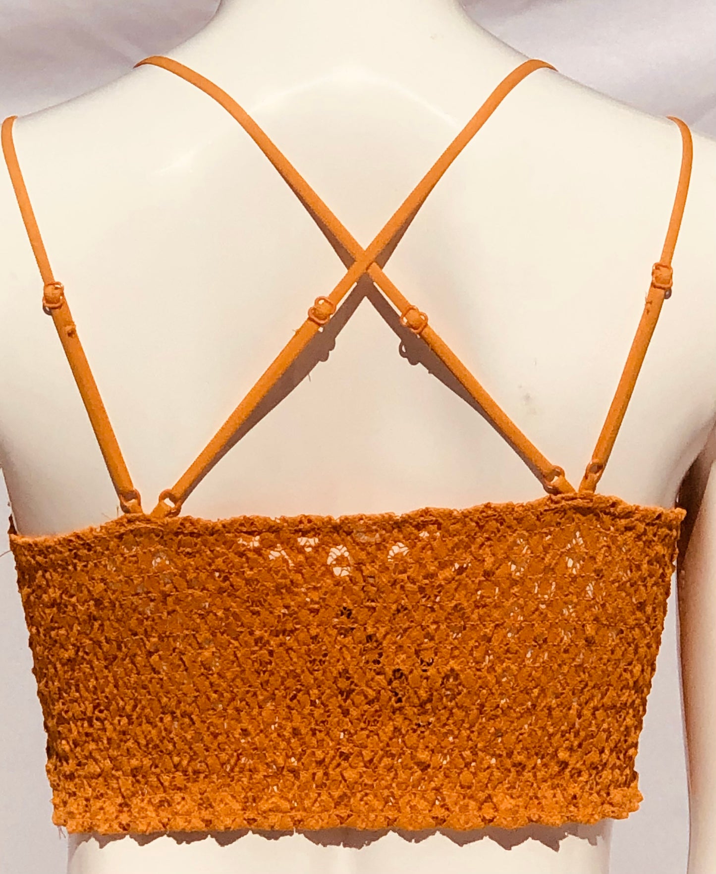 Zenana Crochet Lace Smocking Back Mustard Bralette
