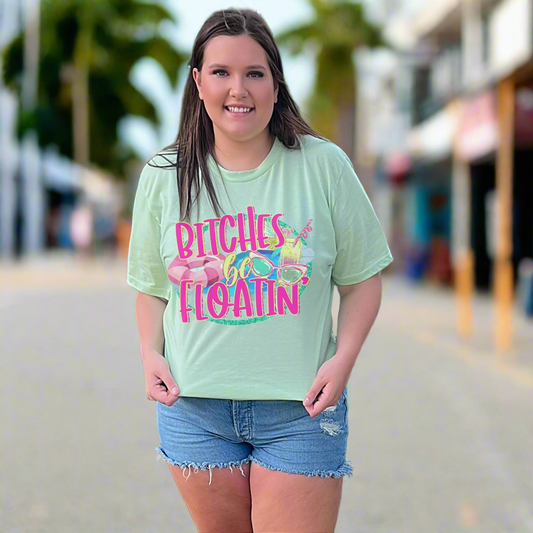 Bitches be floatin Graphic Tee | Lime Green Summertime Lake | River | Pool vacation Tshirt