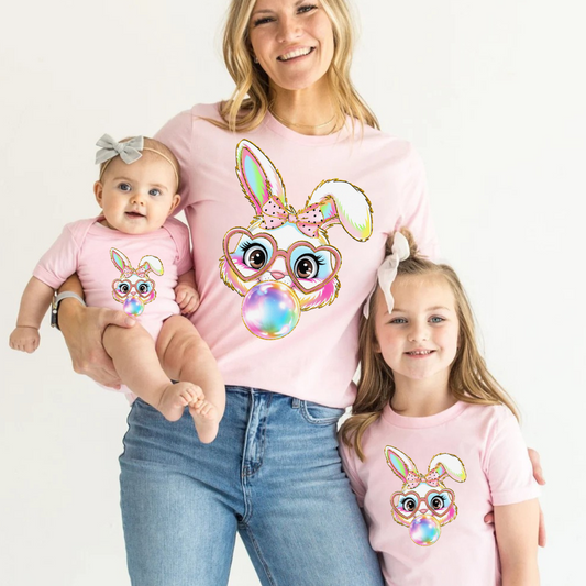 Matching Bunny Bubblegum Shirts – Mommy & Me Easter Outfit