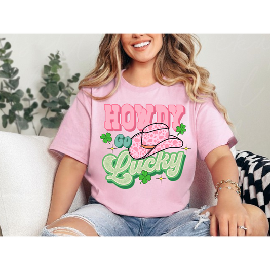 Howdy Go Lucky Cowboy Hat Short Sleeve Tee | St Patrick’s Day Shirt