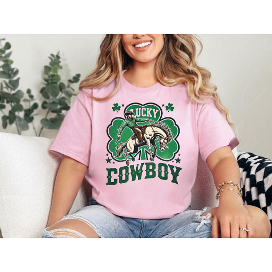 Lucky Cowboy Rider Rodeo Short Sleeve Tee | St Patrick’s Day Shirt