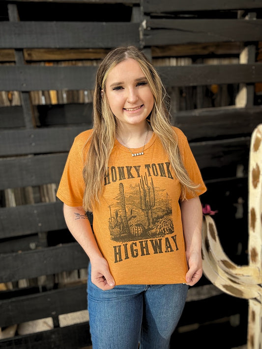 Honky Tonk Highway Short Sleeve Tee | Western Shirt | Burnt Orange