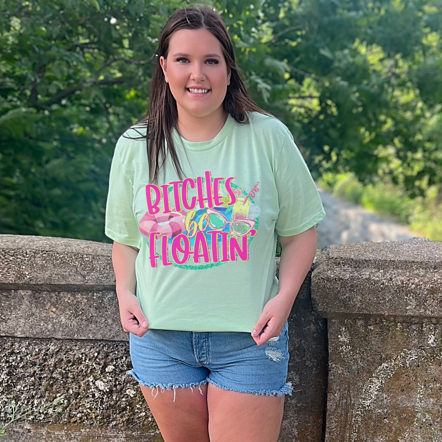 Bitches be floatin Graphic Tee | Lime Green Summertime Lake | River | Pool vacation Tshirt