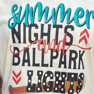 Summer Nights and Ballpark Lights Graphic Baseball Sports Tee