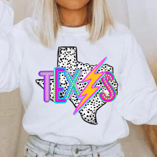 Texas State Pride Crewneck Graphic Sweatshirt | Neon Lone Star State Outline Pullover