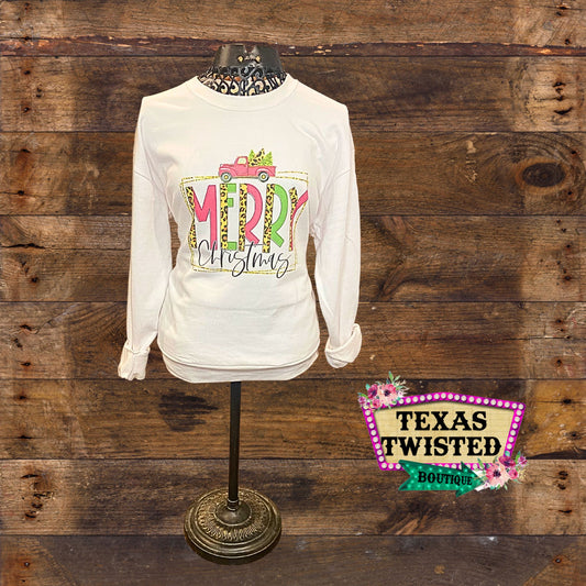 Merry Christmas Truck Sweatshirt | Leopard and Pink