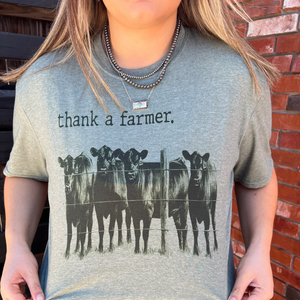 thank a farmer. Graphic Short Sleeve Tee | Heather Military Green