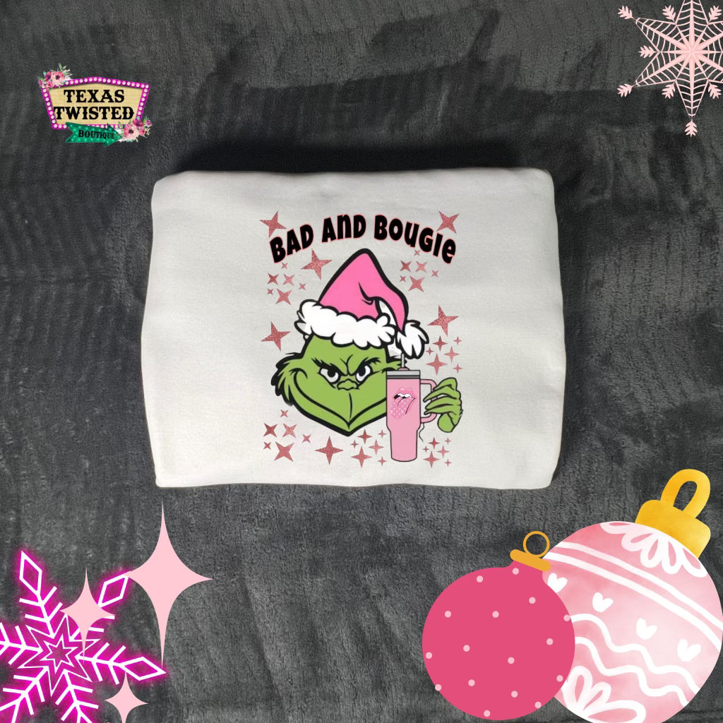 Bad and Bougie Grinch Crewneck Sweatshirt | White