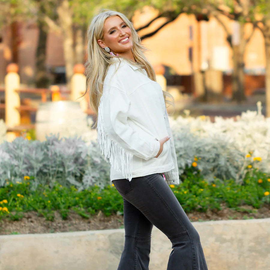 Fringe Jacket with Pockets | Black and White