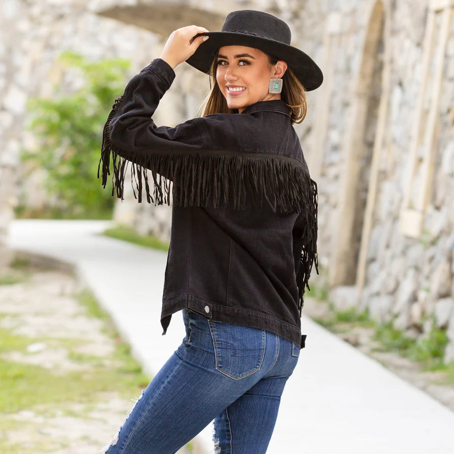 Fringe Jacket with Pockets | Black and White