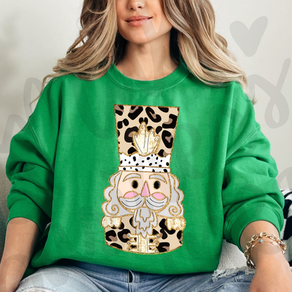 🎀 Leopard Nutcracker Christmas Sweatshirt | Gildan Crewneck Holiday Sweater