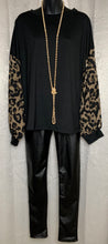 Load image into Gallery viewer, Black and Leopard Cuffed Long Sleeve Top
