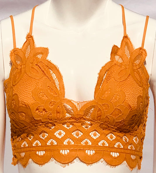 Zenana Crochet Lace Smocking Back Mustard Bralette