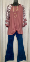 Load image into Gallery viewer, Mauve and Cow Print Top with Ruffle Sleeve

