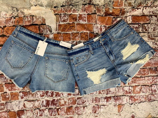 Distressed Light Blue Denim Mid Rise Shorts