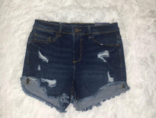Load image into Gallery viewer, Distressed Mid Rise Medium Blue Denim Shorts
