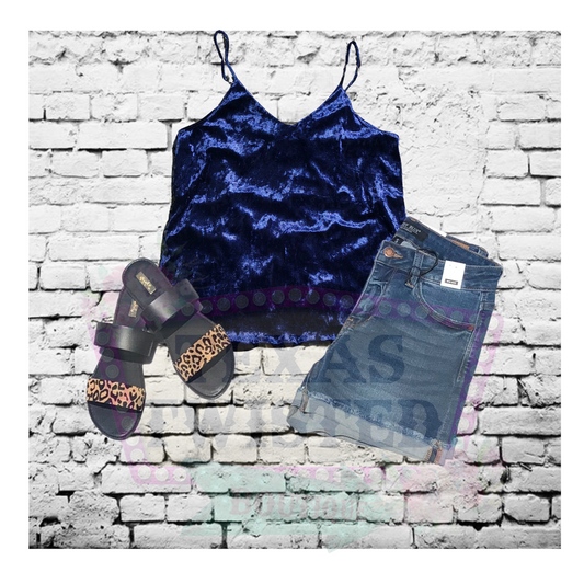 Royal Blue Velvet Spaghetti Strap Women’s Tank Top | Under shirt cami or Tank | Office or Casual