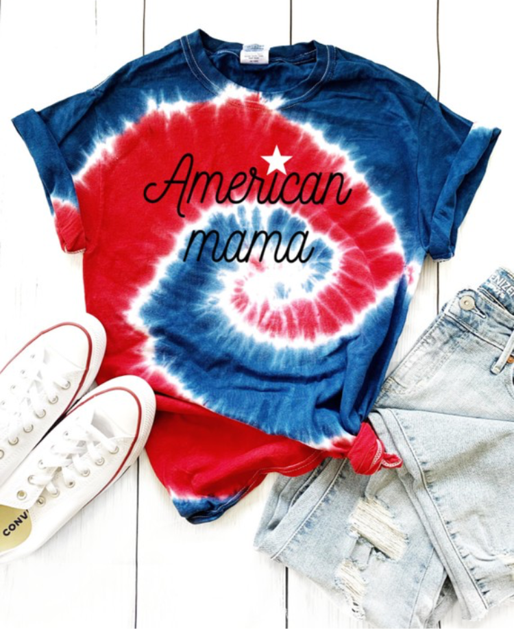 American Mama Tie Dye Graphic Tee | 4Th of July Independence Day