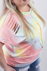Rainbow Tie Dye Knit Top | Curvy Plus Size | Oversized Summer Shirt
