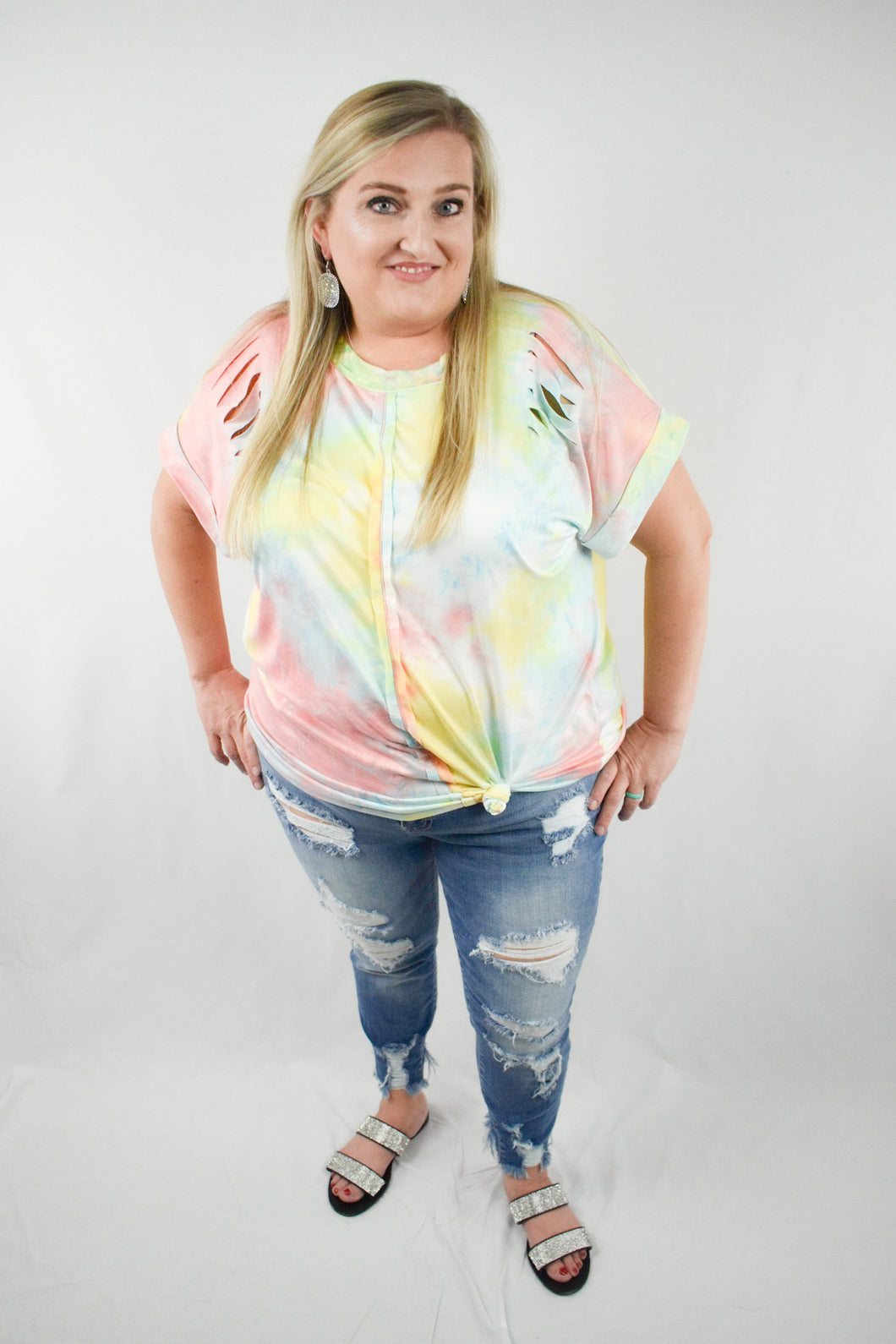 Rainbow Tie Dye Knit Top | Curvy Plus Size | Oversized Summer Shirt