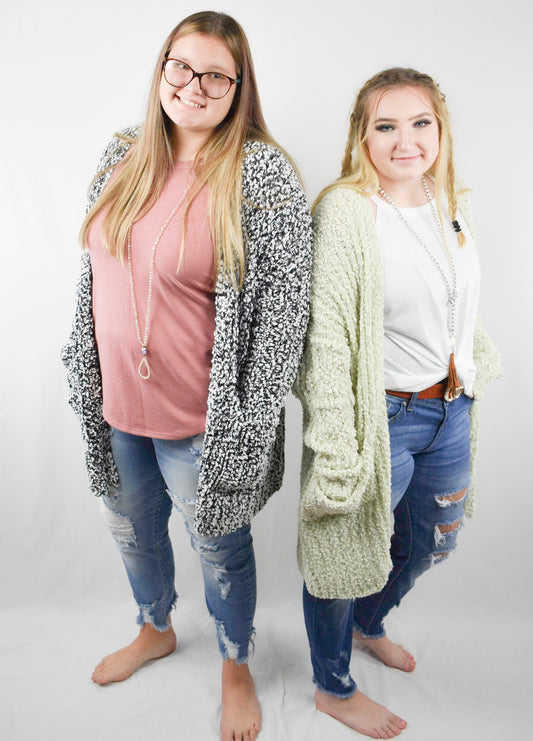 Light Ribbed Popcorn Long Cardigan with Pockets Cardigan