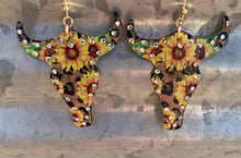 Load image into Gallery viewer, Cow Skull Sunflower Leopard Western Earrings
