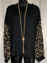 Load image into Gallery viewer, Black and Leopard Cuffed Long Sleeve Top
