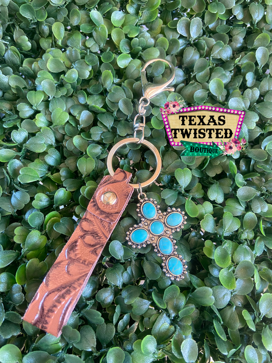 Turquoise Cross Keychain