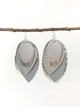 Load image into Gallery viewer, Silver Layered Feather Earrings
